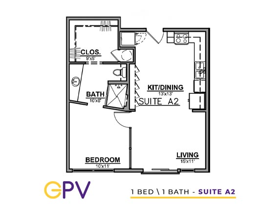 Student Housing One Bedroom Apartment For Rent The Gates At Prairie View A And M University Texas Floorplan A2